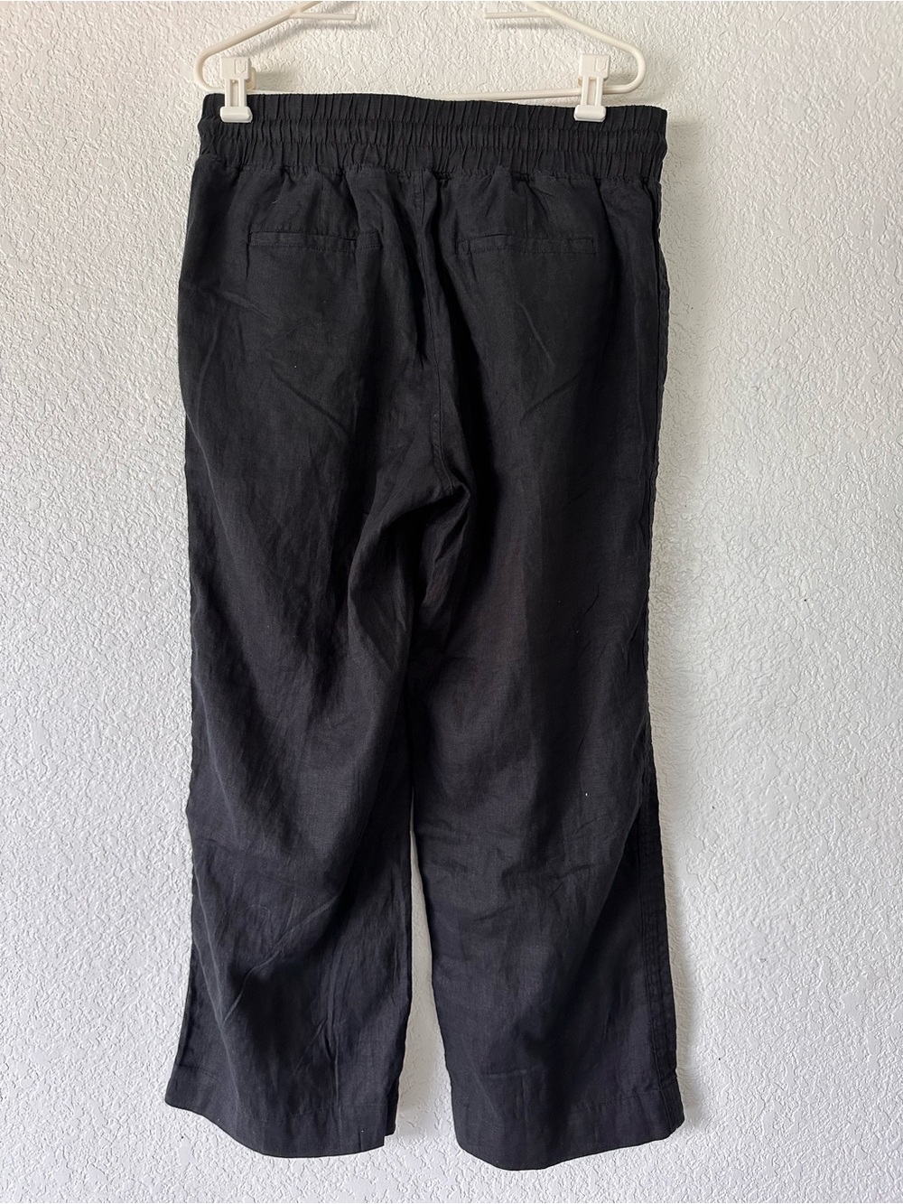 Quince Womens Drawstring 100% European Linen Wide Leg Pants Black L (S5) - Picture 9 of 13
